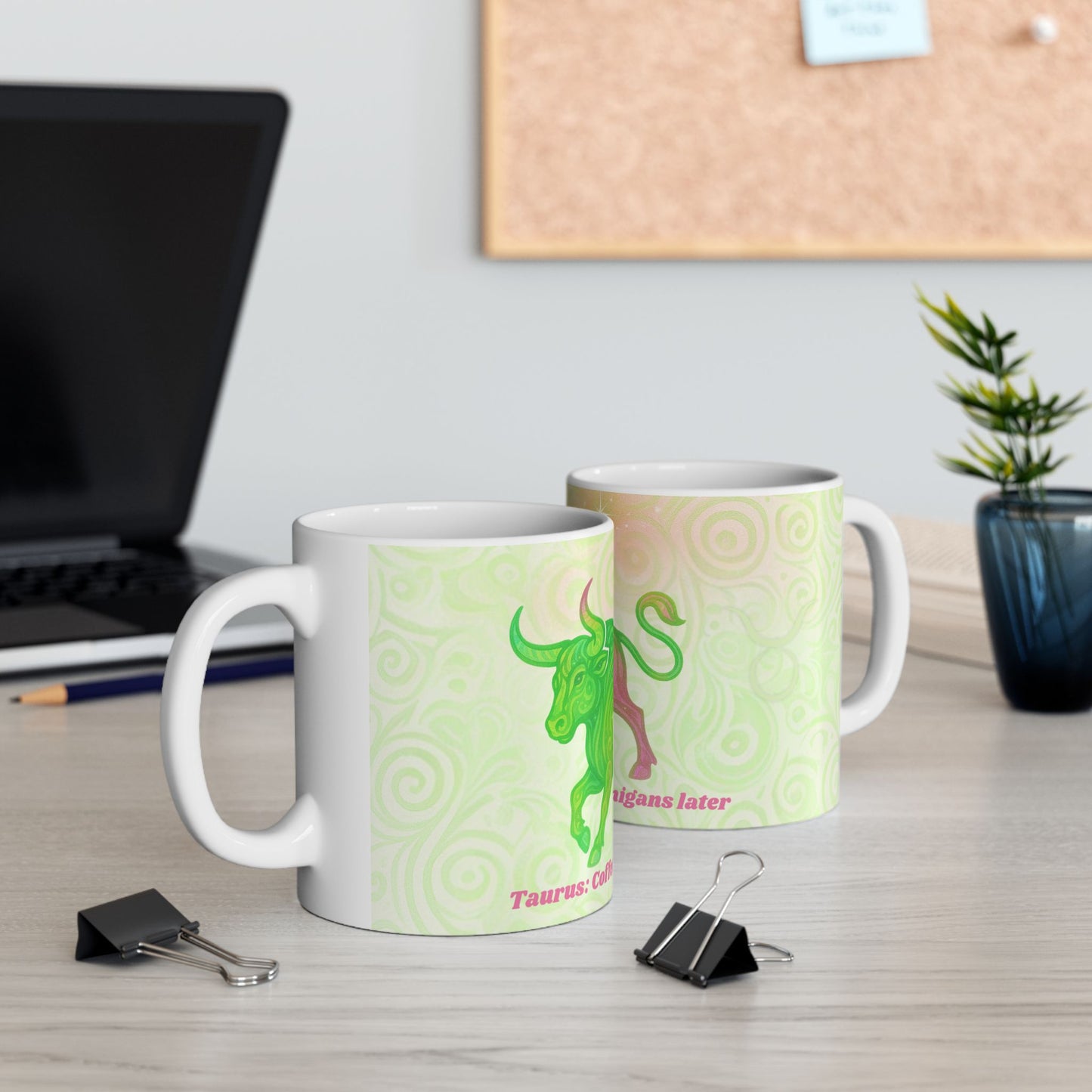 Taurus Bull Ceramic Mug - Coffee First Shenanigans Later - Perfect for Taurus Lovers