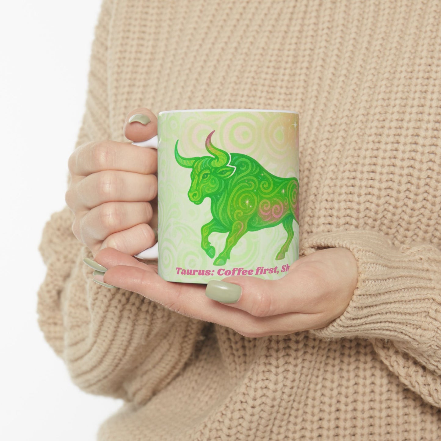 Taurus Bull Ceramic Mug - Coffee First Shenanigans Later - Perfect for Taurus Lovers