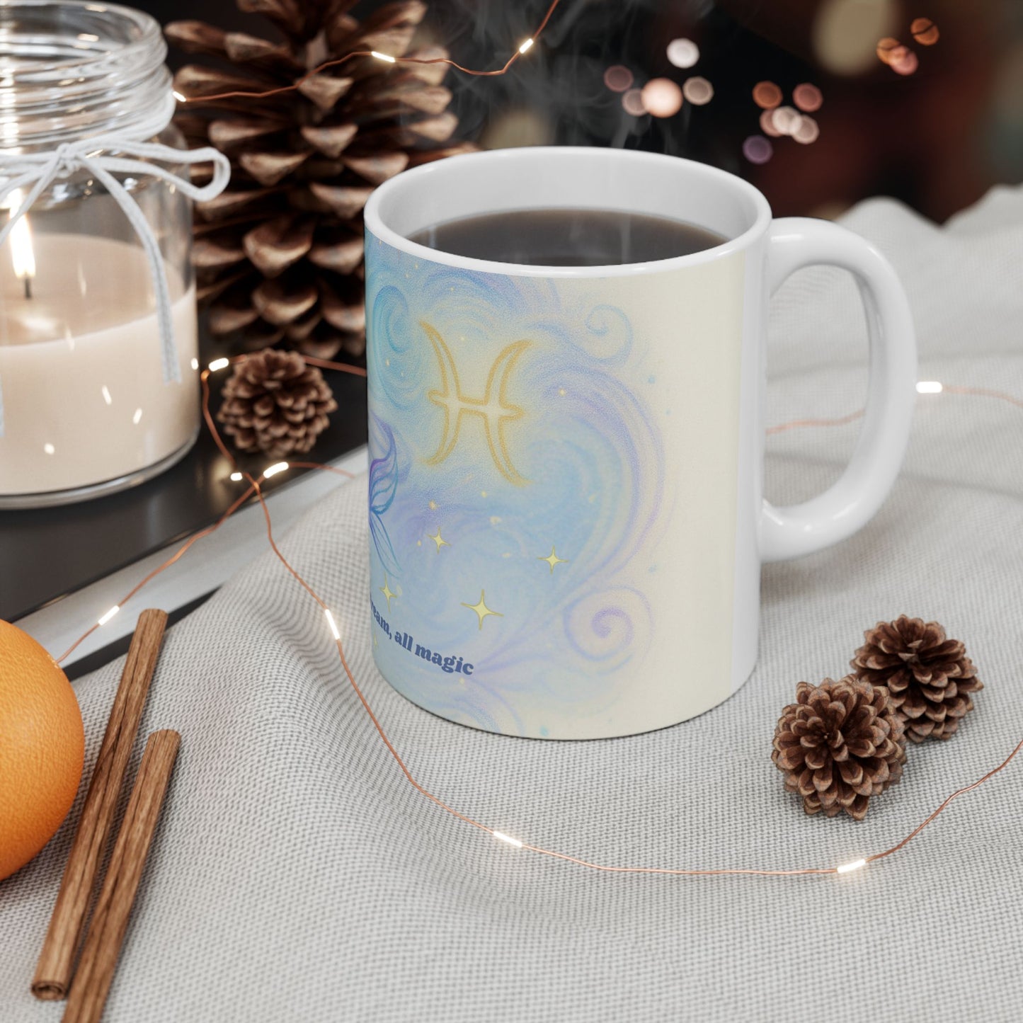 Dreamy Pisces Mug - Inspirational Ceramic Coffee Cup, Unique Gift for Fish Lovers, Whimsical Drinkware, Office Decor, Co-worker Present