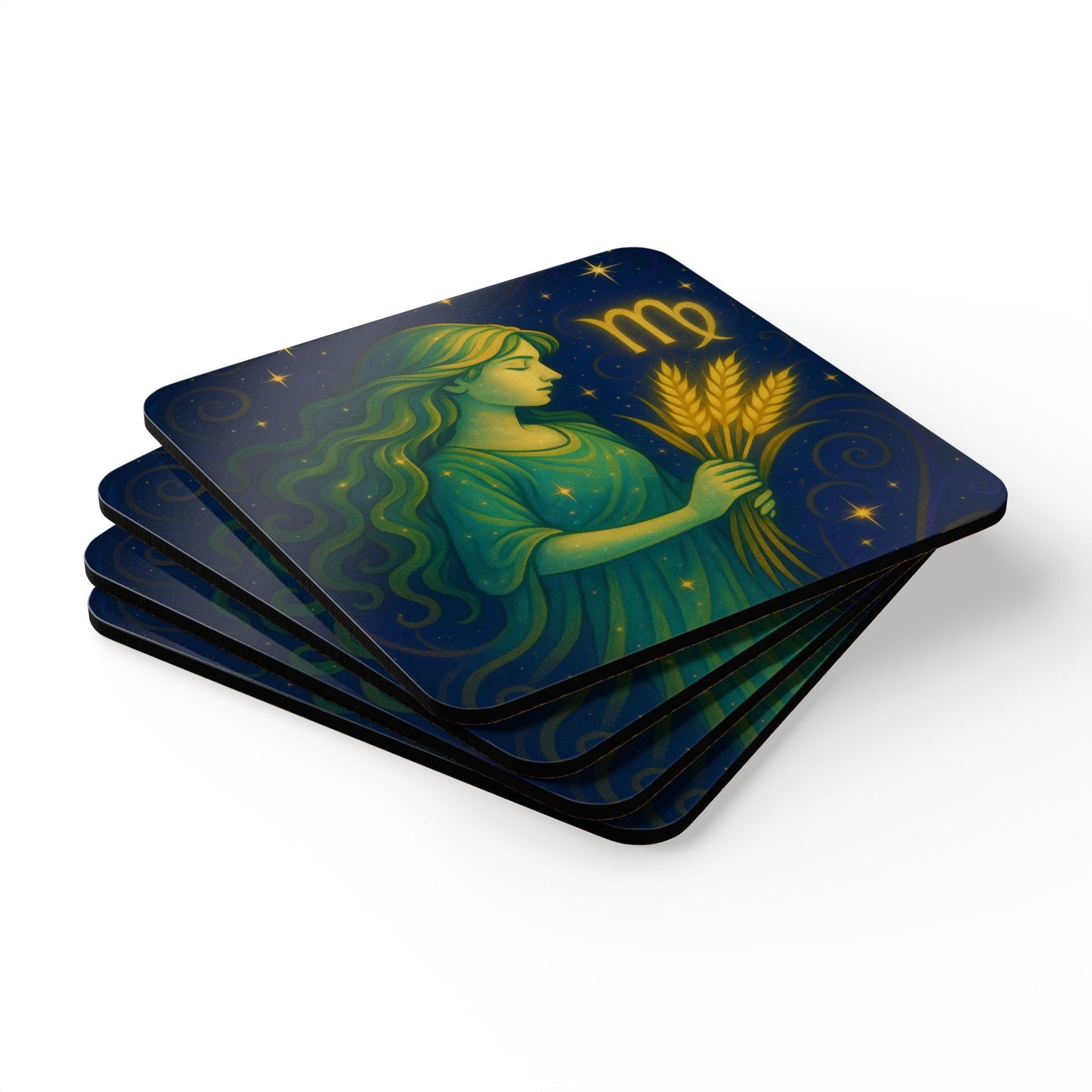 Astrology Corkwood Coaster Set - Virgo Design for Celestial Decor