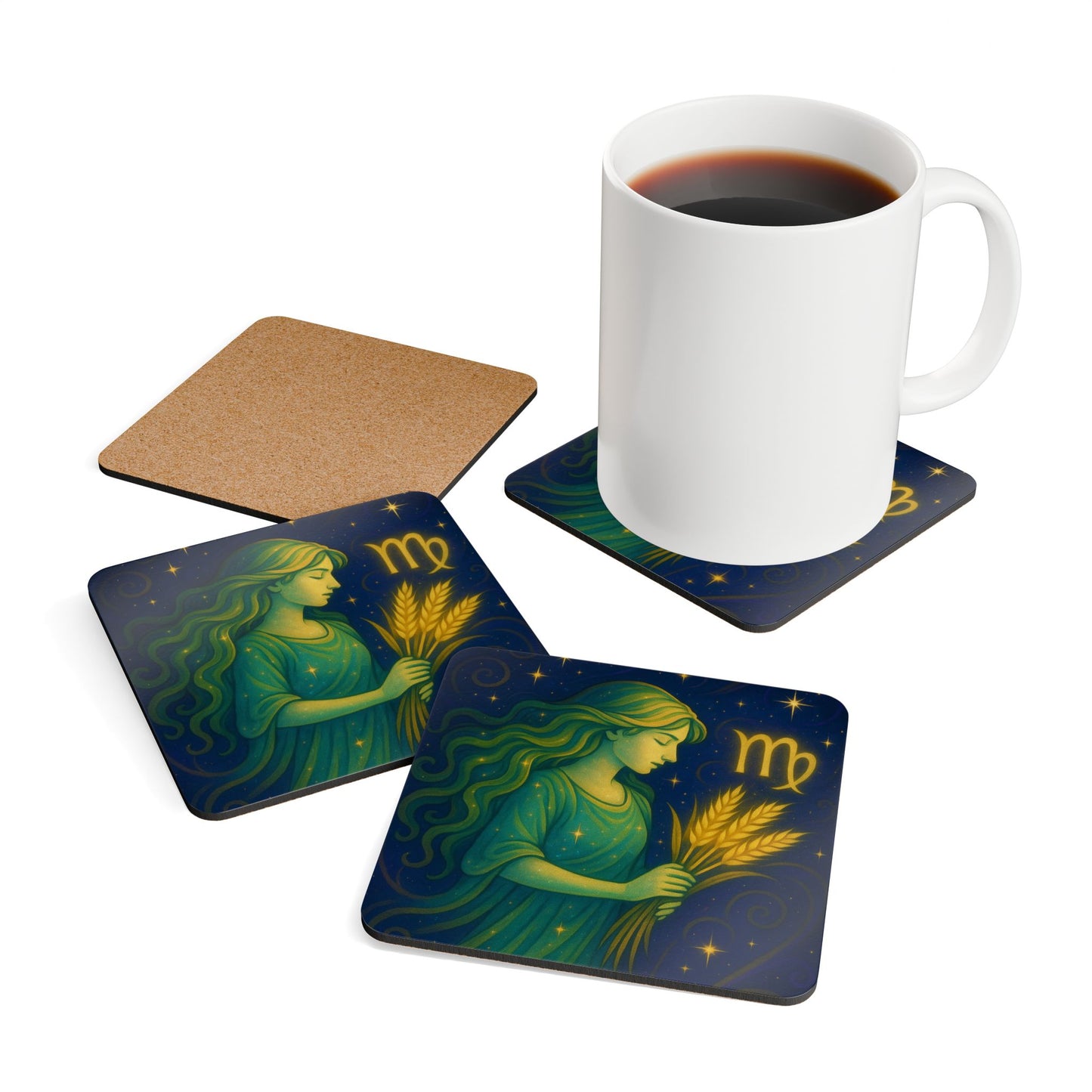 Astrology Corkwood Coaster Set - Virgo Design for Celestial Decor