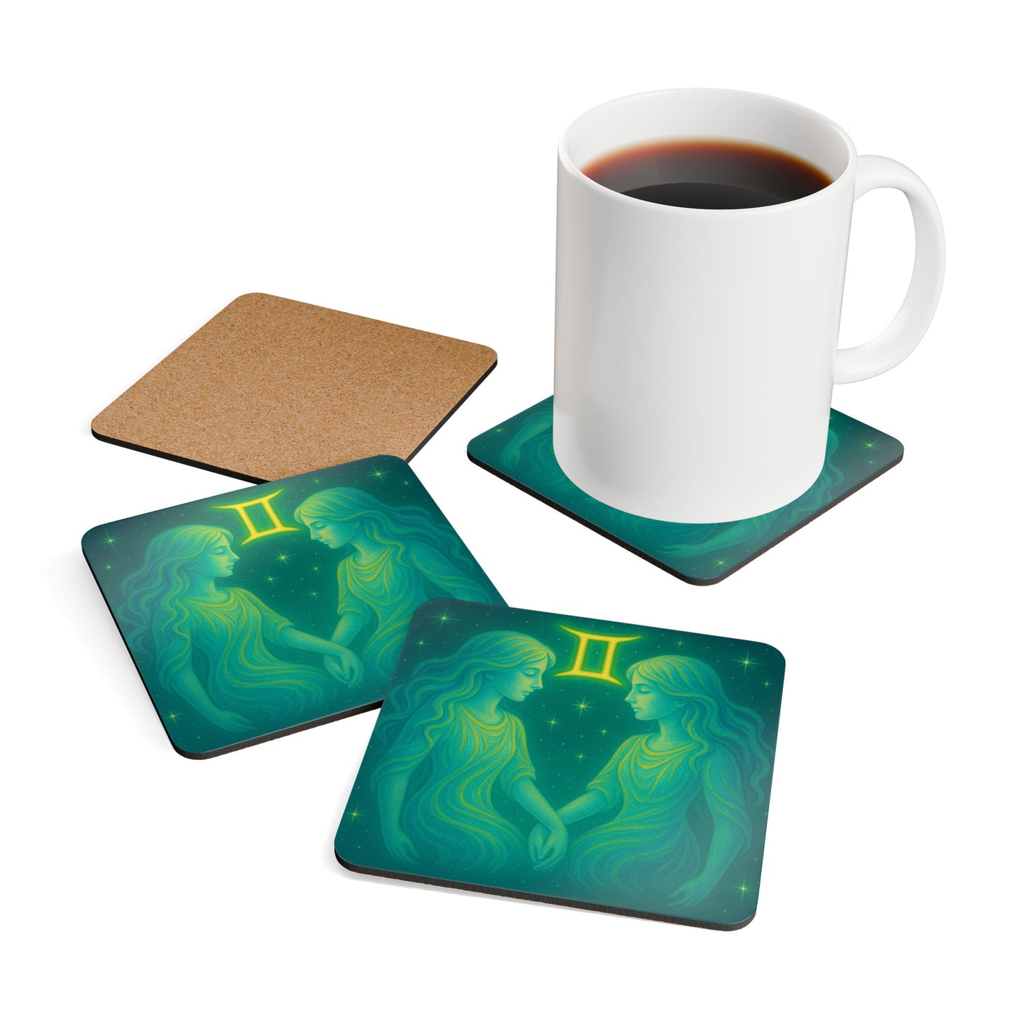 Astrological Gemini Corkwood Coaster Set - Zodiac Sign Home Decor