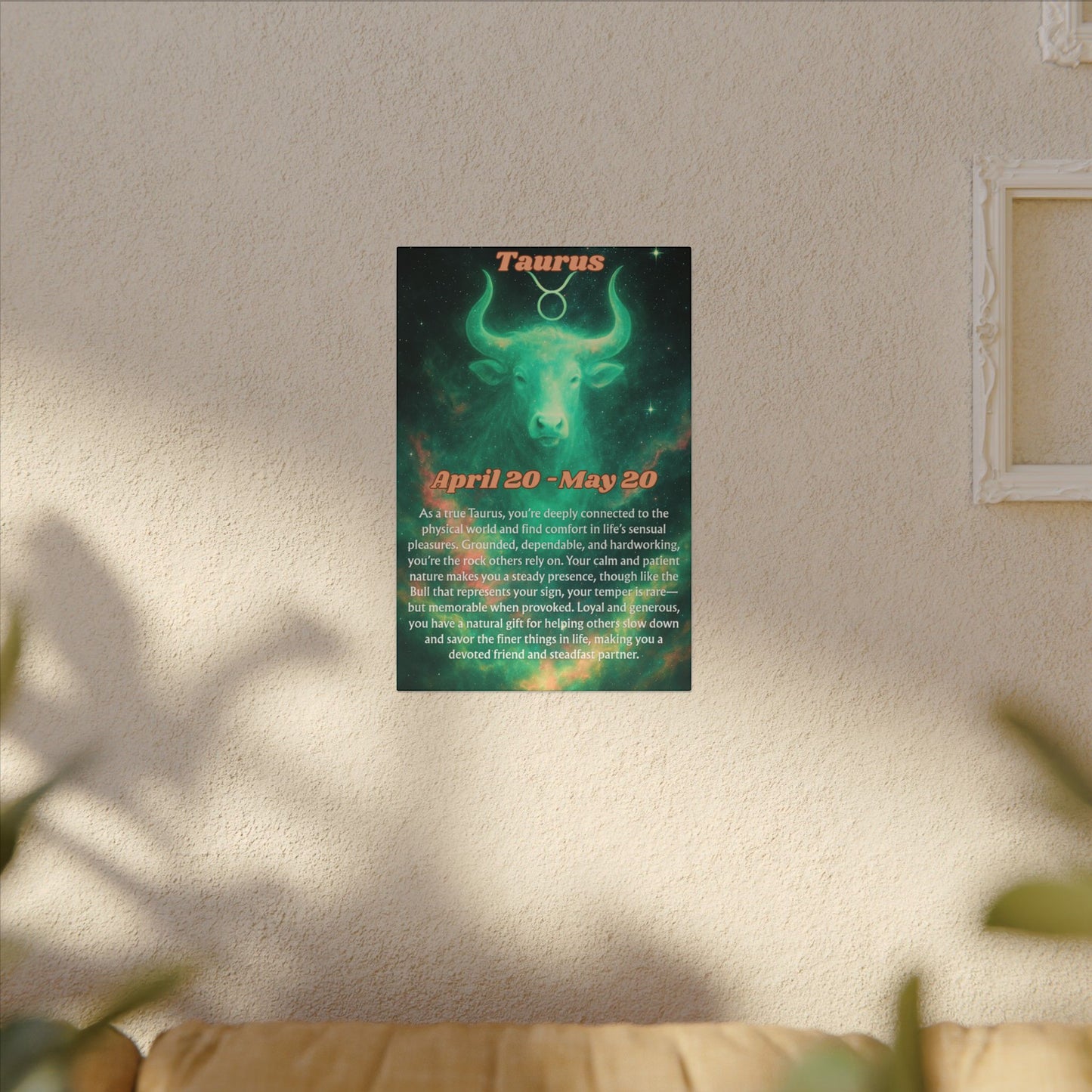 Taurus Zodiac Canvas Wall Art - April 20 - May 20 - Astrological Home Decor