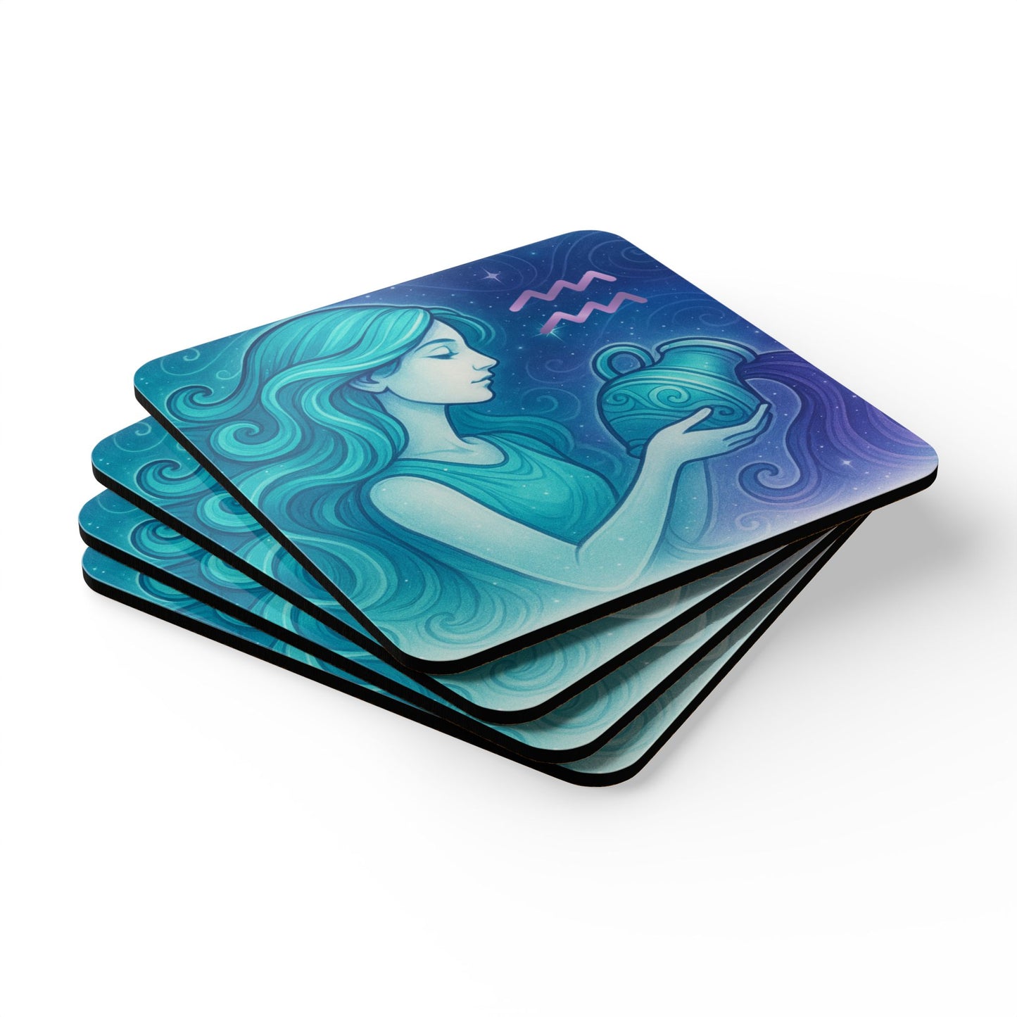 Aquarius Zodiac Coaster Set | Astrology Home Decor, Gift for Astrology Lovers, Unique Drinkware Protection, Cosmic Art Coasters