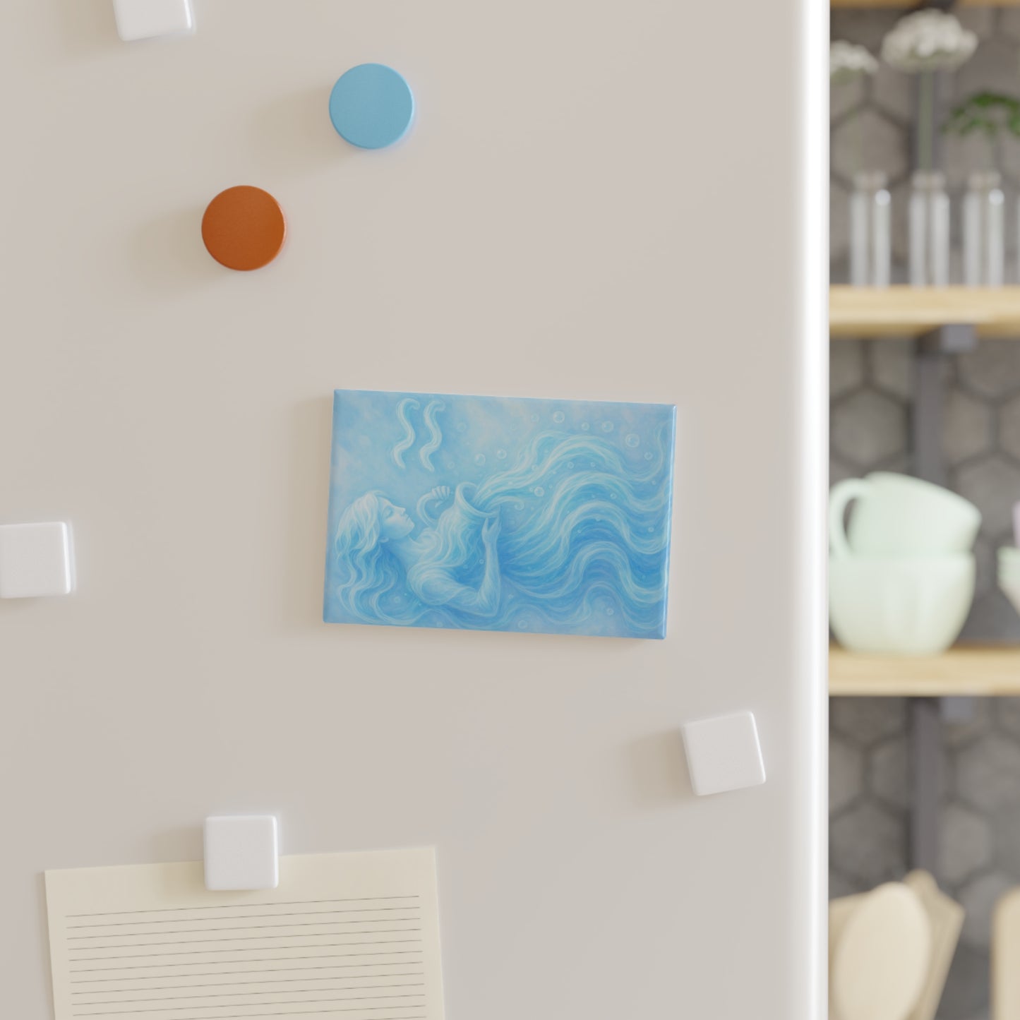 Serene Aquarius Button Magnet, Airy Decor, Gifts for Aquarians, Inspirational Fridge Magnet, Cute Kitchen Decor, Coastal Home Accessories