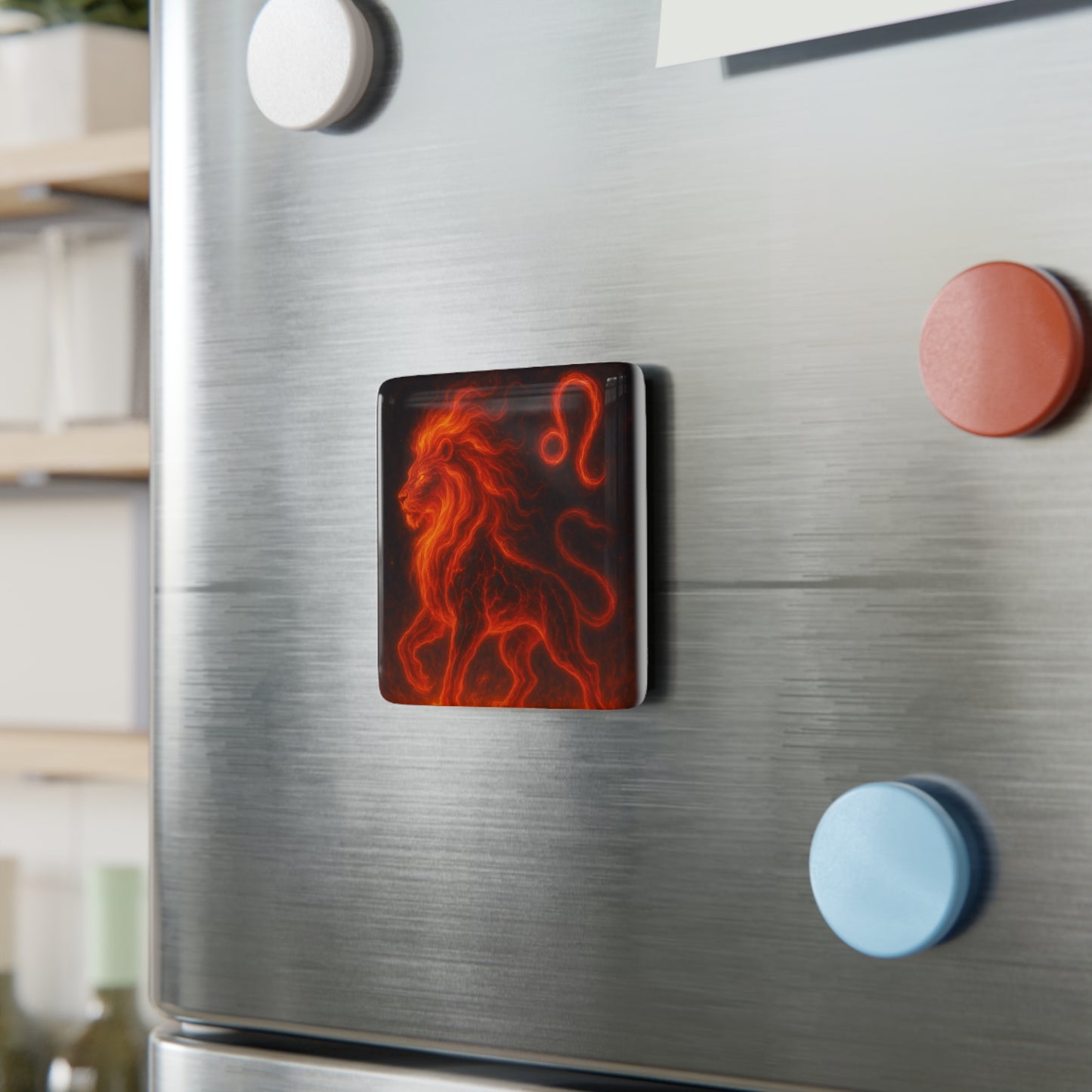 Fiery Leo Zodiac Magnet, Leo Decor, Astrology Gift, Square Porcelain Magnet, Fire Sign Refrigerator Magnet, Unique Home Decor