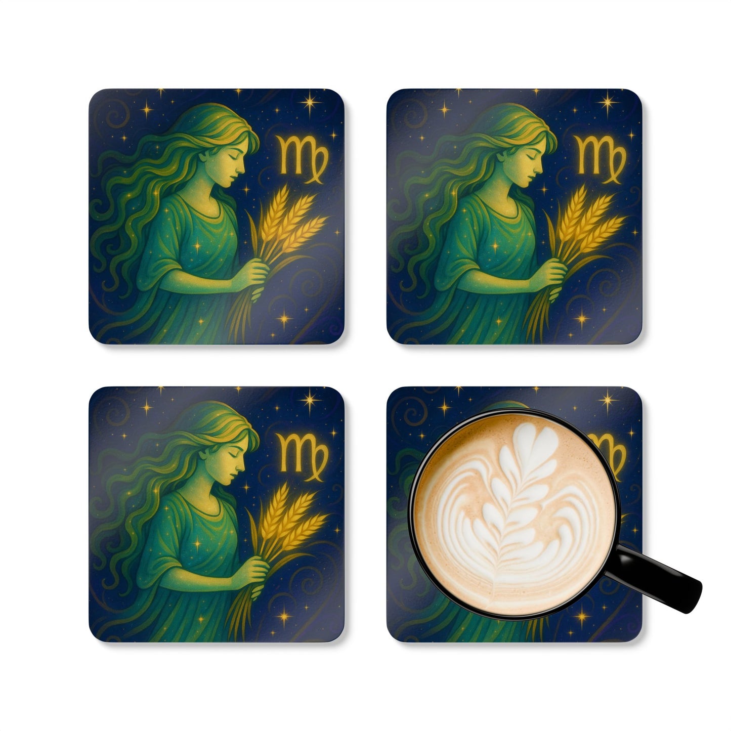 Astrology Corkwood Coaster Set - Virgo Design for Celestial Decor