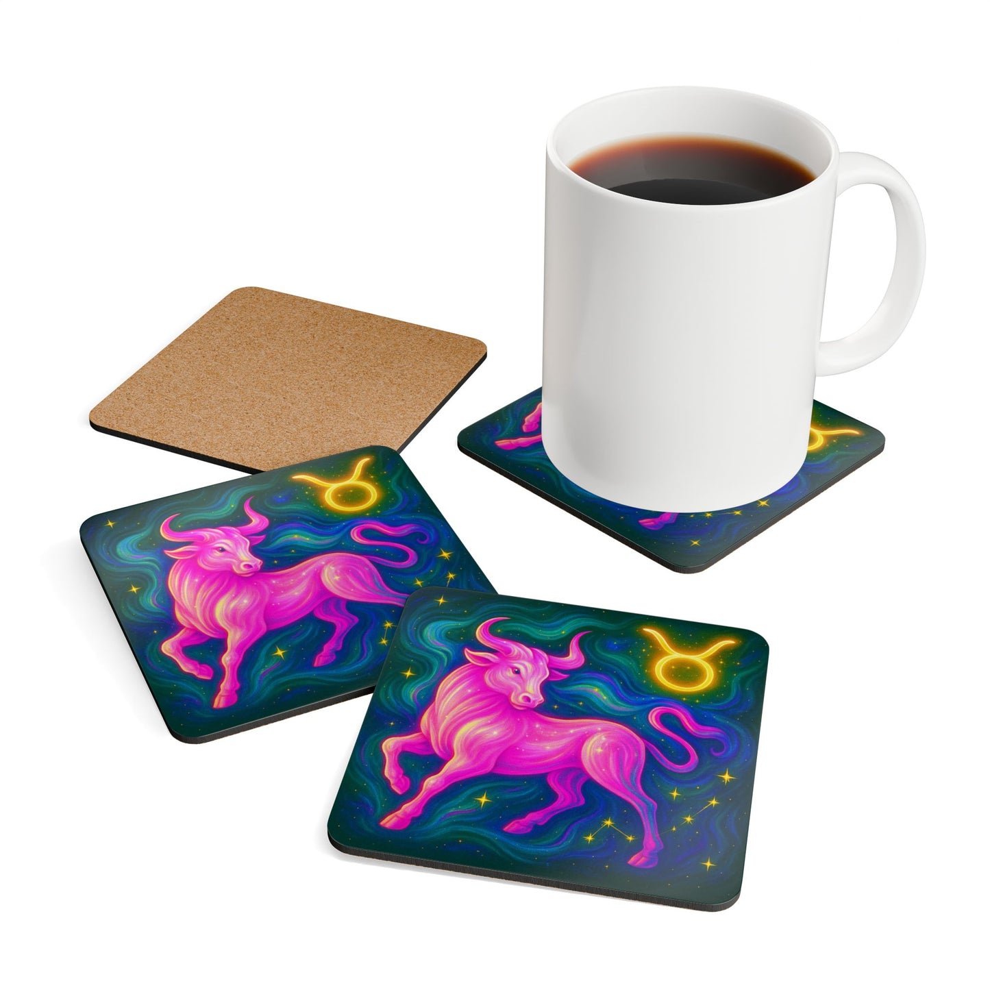 Taurus Astrology Corkwood Coaster Set, Zodiac Coasters, Taurus Gift, Home Decor, Horoscope Accessories, Personalized Coaster Set