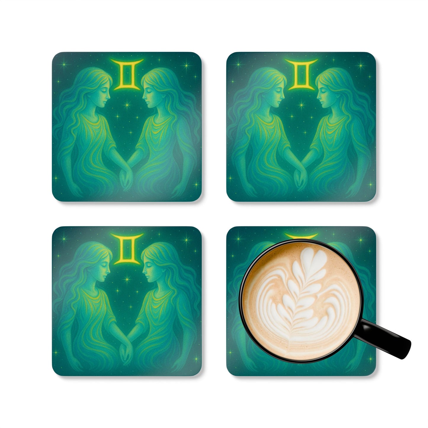 Astrological Gemini Corkwood Coaster Set - Zodiac Sign Home Decor