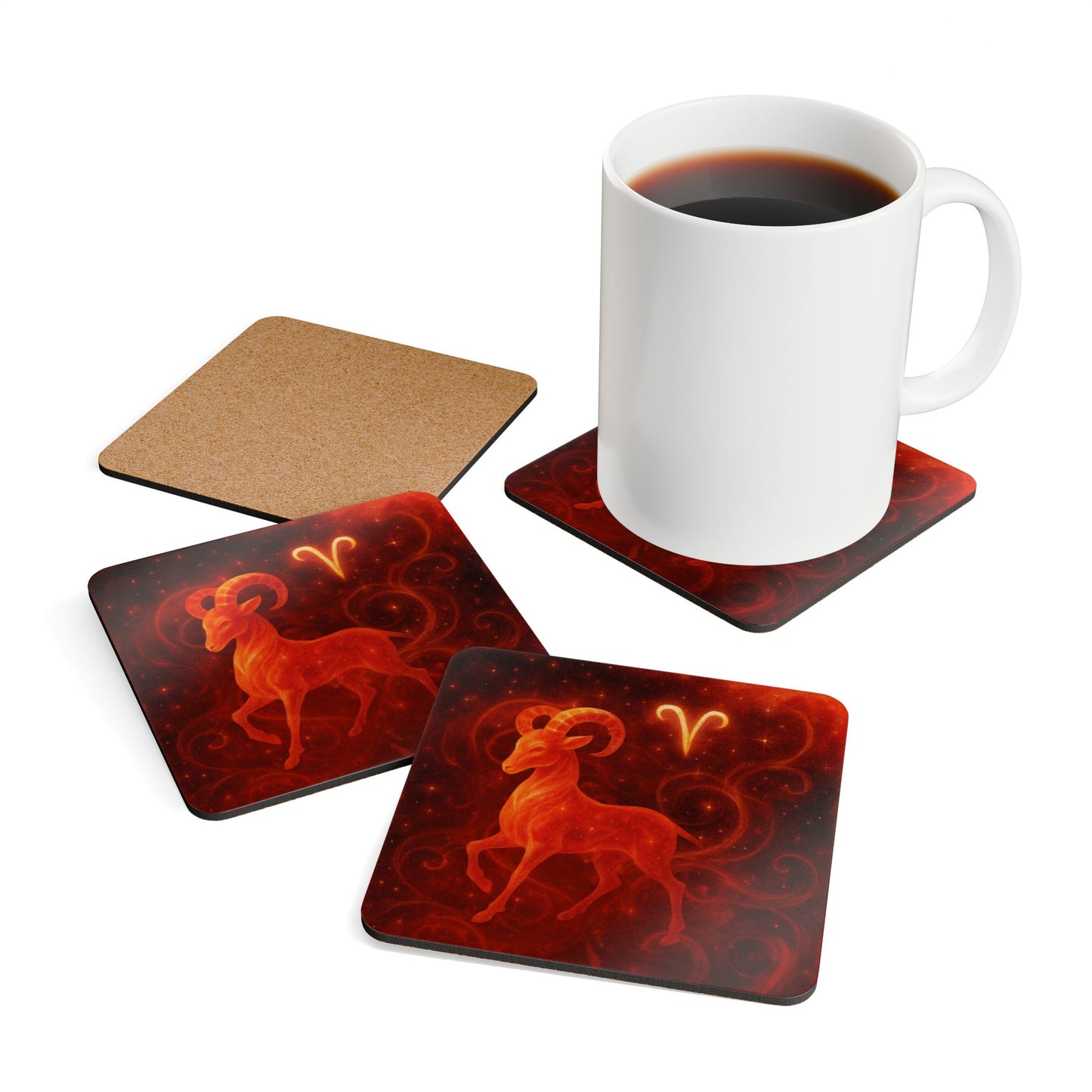 Aries Zodiac Cork Coaster Set - Astrological Drinkware for Home Décor
