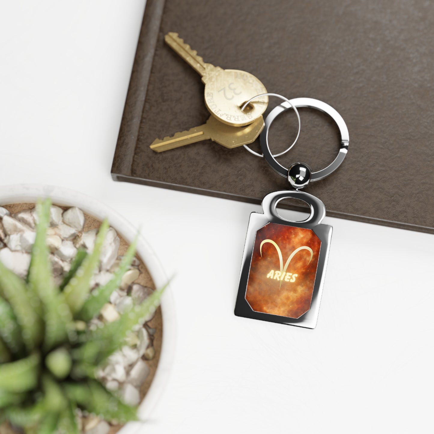 Personalized Aries Photo Keyring - Celestial Zodiac Charm