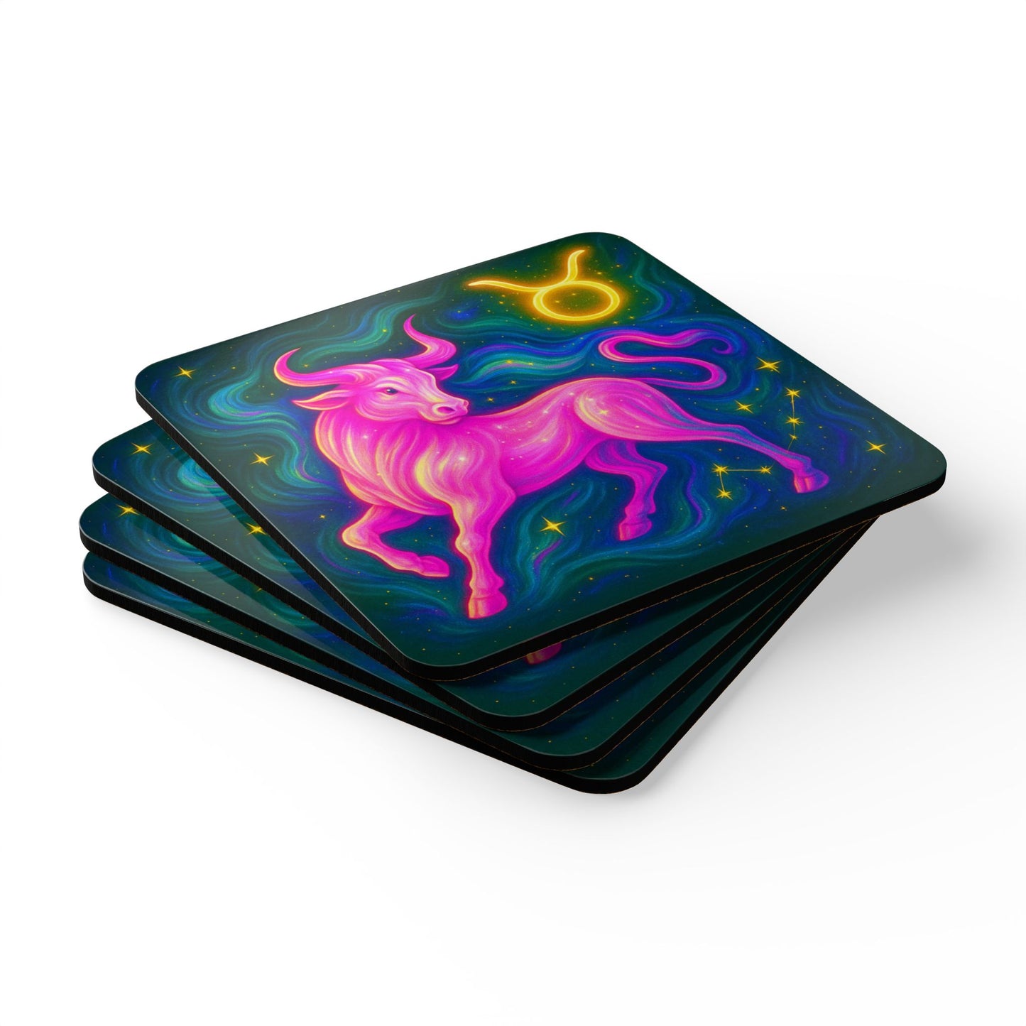 Taurus Astrology Corkwood Coaster Set, Zodiac Coasters, Taurus Gift, Home Decor, Horoscope Accessories, Personalized Coaster Set