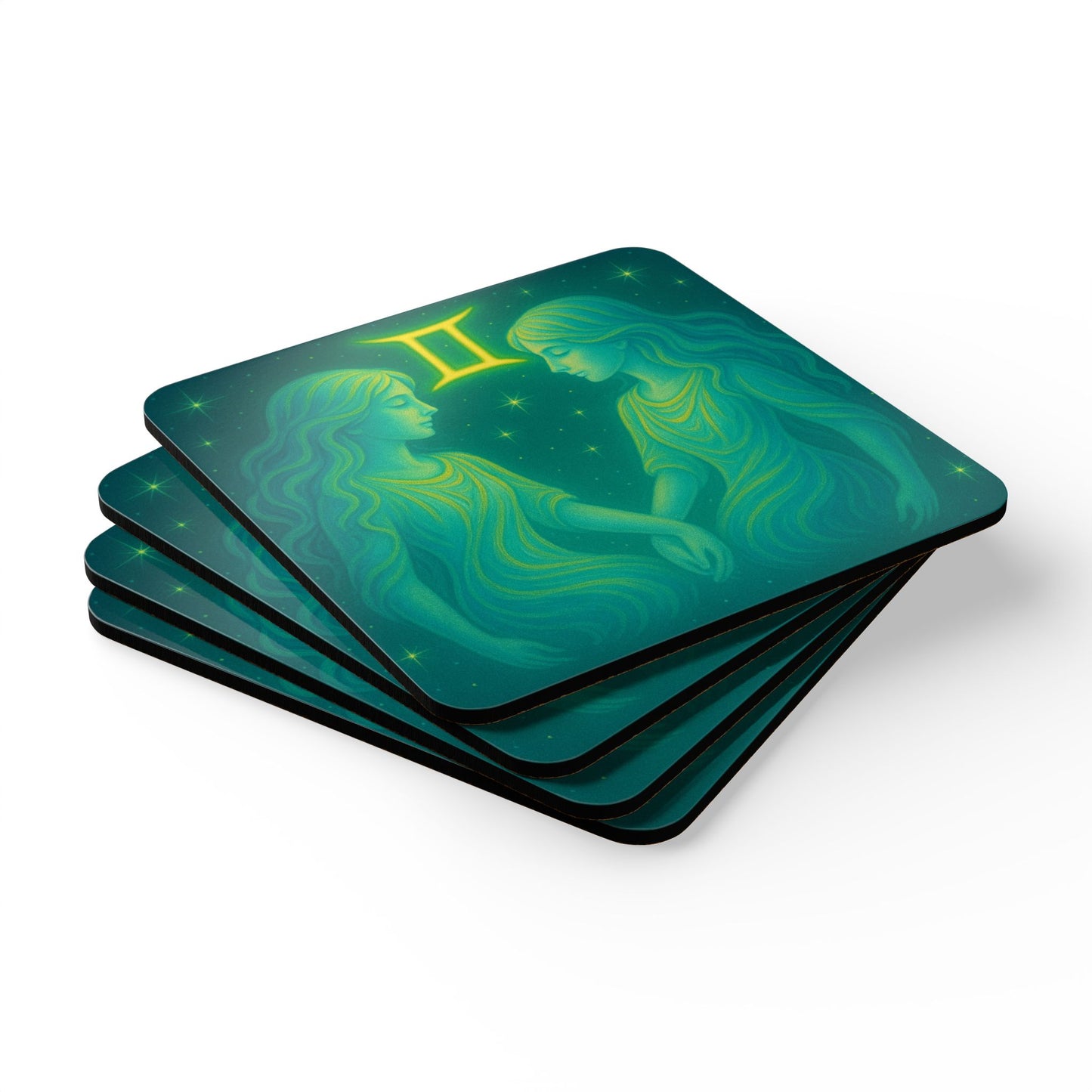 Astrological Gemini Corkwood Coaster Set - Zodiac Sign Home Decor