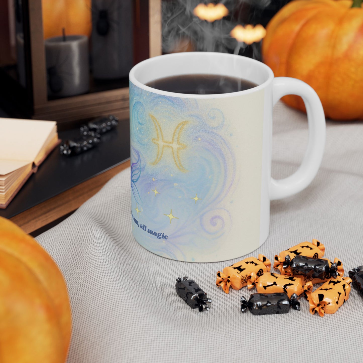 Dreamy Pisces Mug - Inspirational Ceramic Coffee Cup, Unique Gift for Fish Lovers, Whimsical Drinkware, Office Decor, Co-worker Present