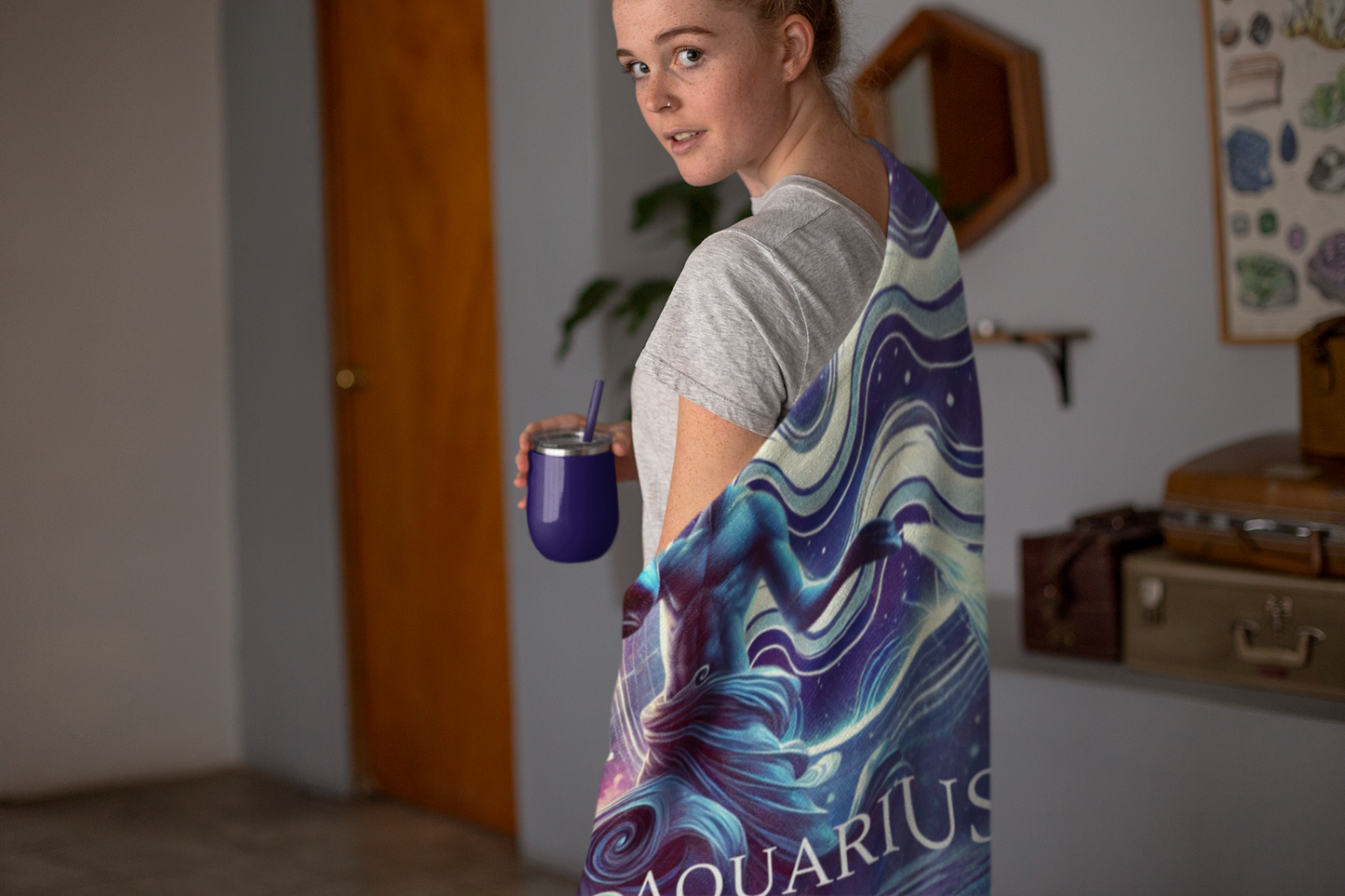 Aquarius Velveteen Plush Blanket - Cozy Astrology Throw for Zodiac Lovers