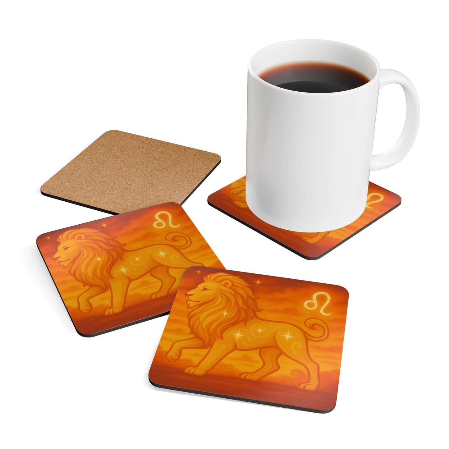 Leo Zodiac Cork Coaster Set - Astrology Home Decor