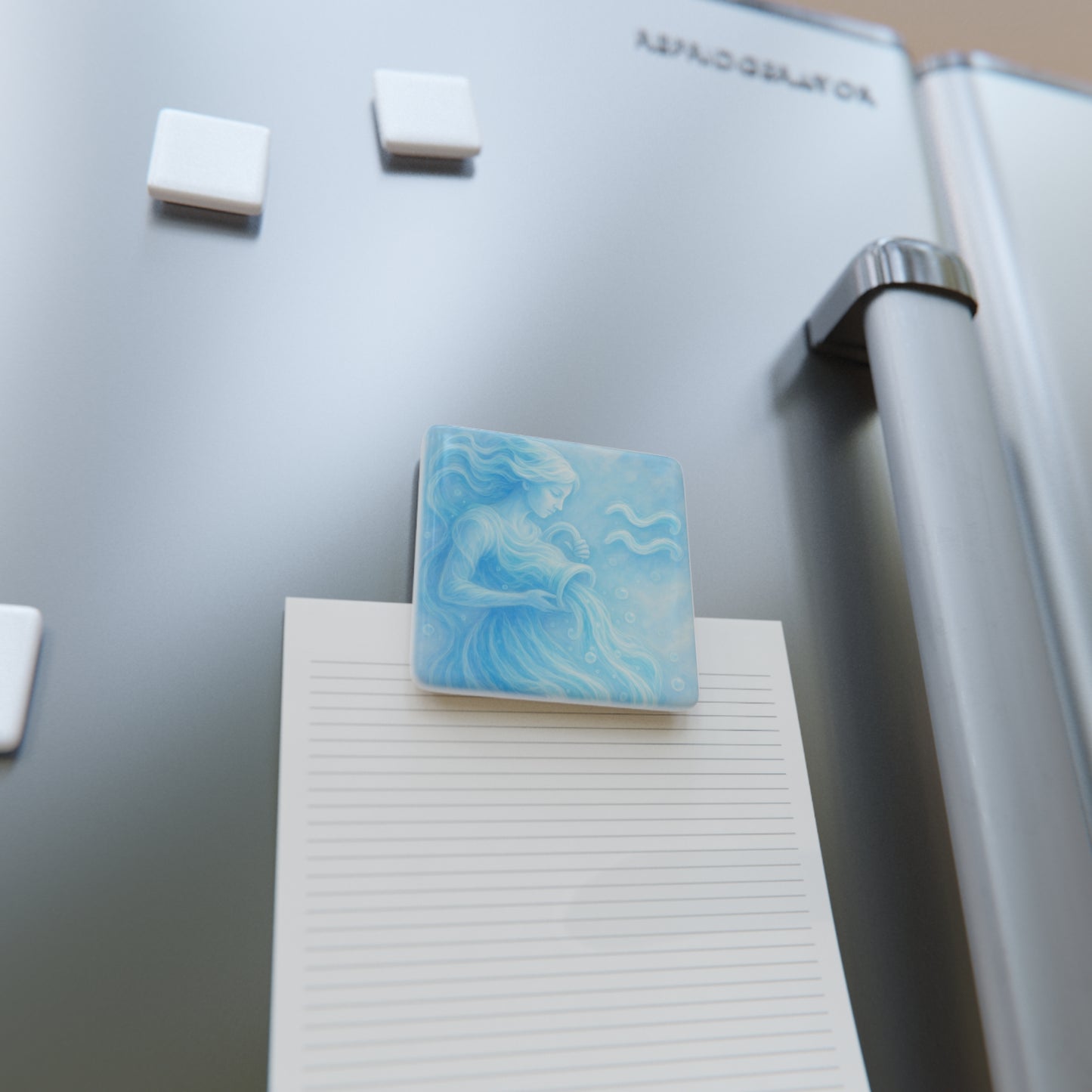 Aquarius Zodiac Porcelain Magnet, Astrological Decor, Square Magnet for Refrigerator, Blue Art Magnet, Gifts for Astrology Lovers