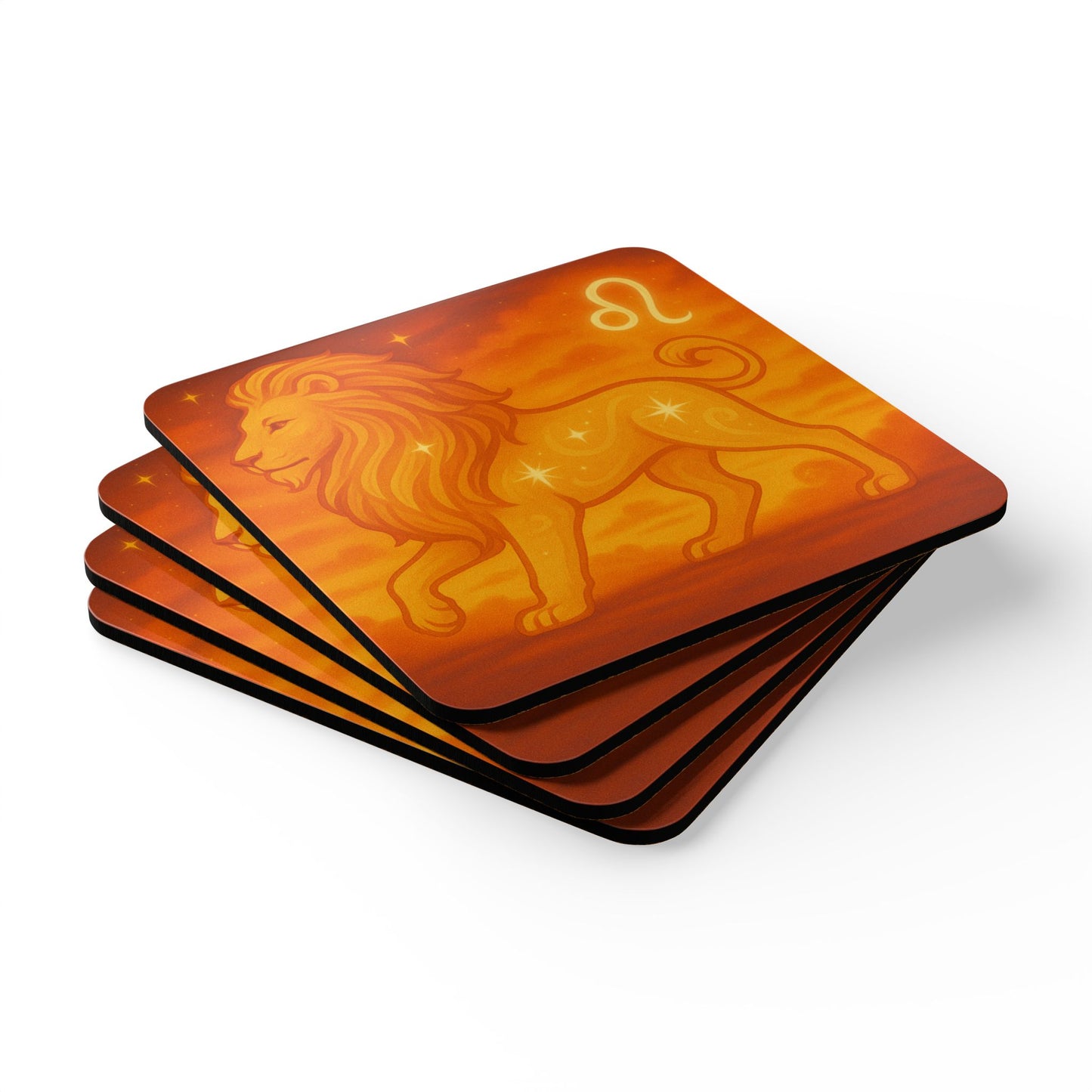 Leo Zodiac Cork Coaster Set - Astrology Home Decor