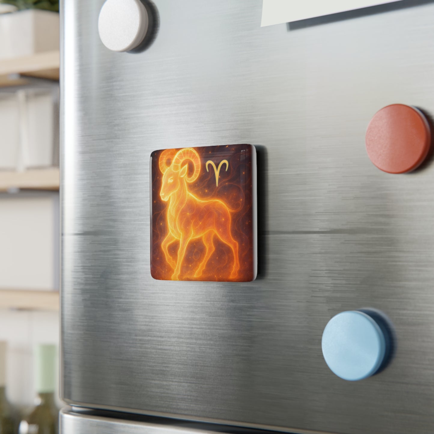 Aries Zodiac Porcelain Magnet, Astrology Gift, Ram Decor, Kitchen Accessory, Unique Wall Art