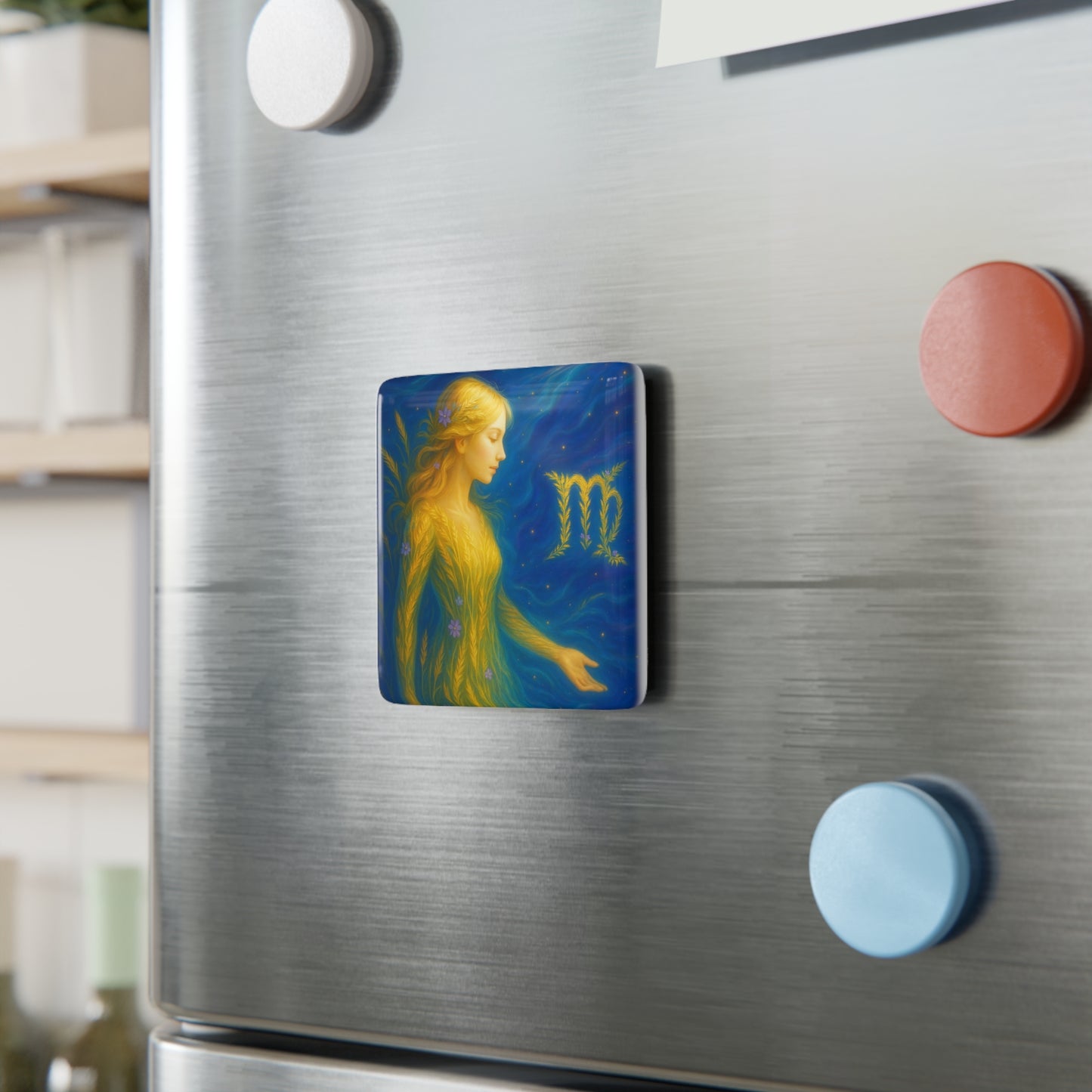 Virgo Mystic Porcelain Magnet, Zodiac Decor, Astrological Gift, Home Decoration, Spiritual Wall Art