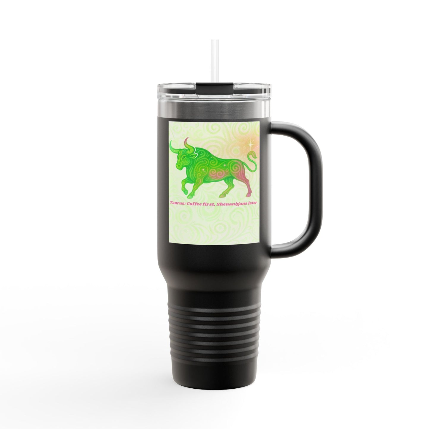 Insulated Travel Mug with Taurus Bull Design - 40oz Coffee Cup for On-the-Go