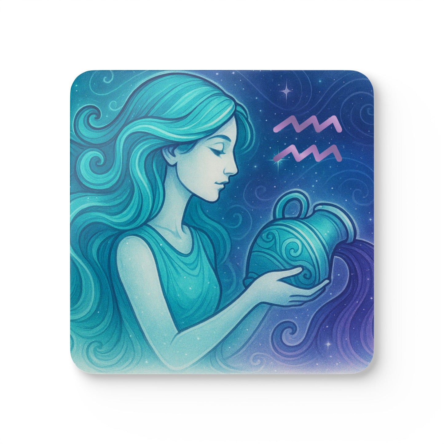 Aquarius Zodiac Coaster Set | Astrology Home Decor, Gift for Astrology Lovers, Unique Drinkware Protection, Cosmic Art Coasters