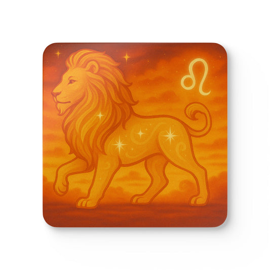 Leo Zodiac Cork Coaster Set - Astrology Home Decor