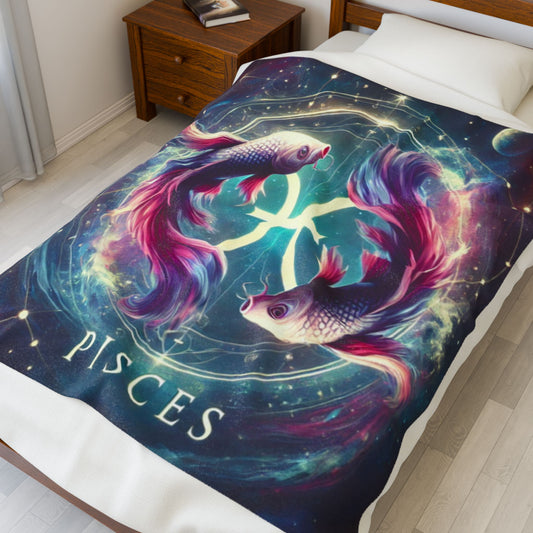Pisces Zodiac Velveteen Plush Blanket - Cozy Astrology Decor