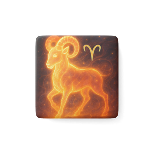 Aries Zodiac Porcelain Magnet, Astrology Gift, Ram Decor, Kitchen Accessory, Unique Wall Art