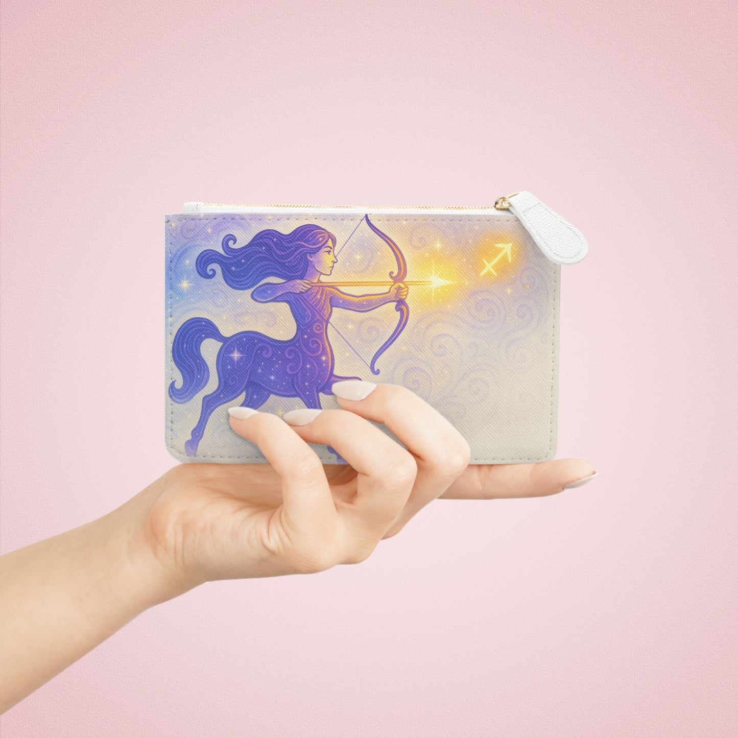 Sagittarius Mini Clutch Bag, Zodiac Art Purse, Astrology Coin Wallet, Gift for Her, Boho Chic Accessory
