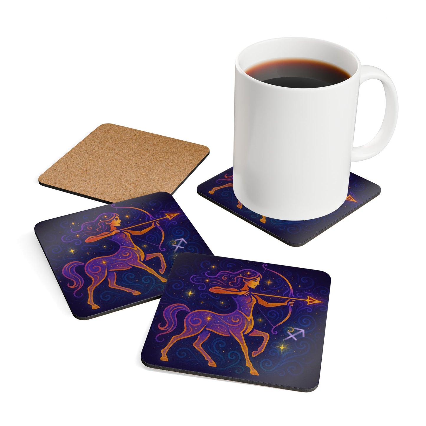 Astrology Cork Coaster Set - Sagittarius Design