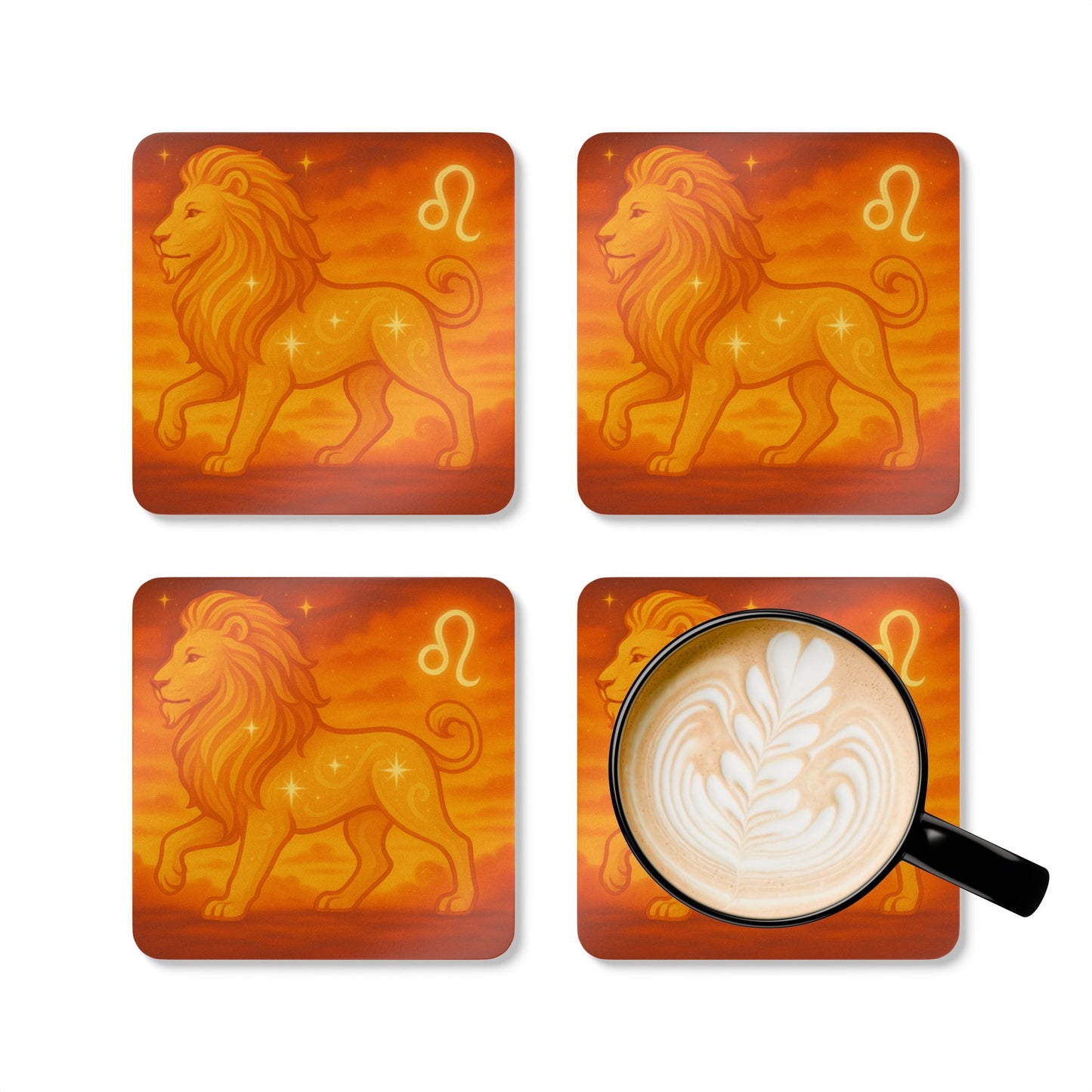 Leo Zodiac Cork Coaster Set - Astrology Home Decor