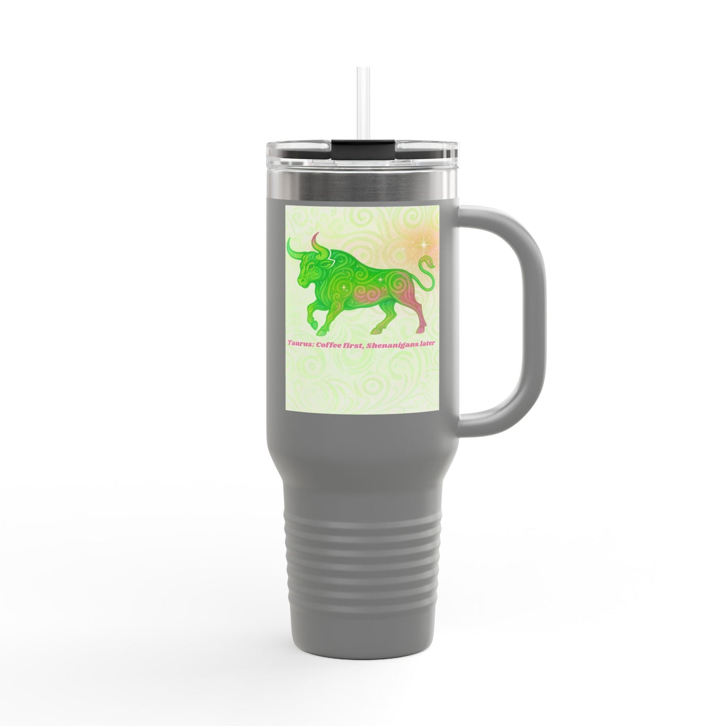 Insulated Travel Mug with Taurus Bull Design - 40oz Coffee Cup for On-the-Go