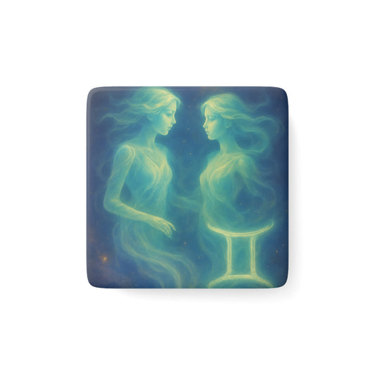 Mystical Gemini Porcelain Magnet, Astrology Gift, Zodiac Decor, Space Lover's Collectible, Unique Kitchen Magnet