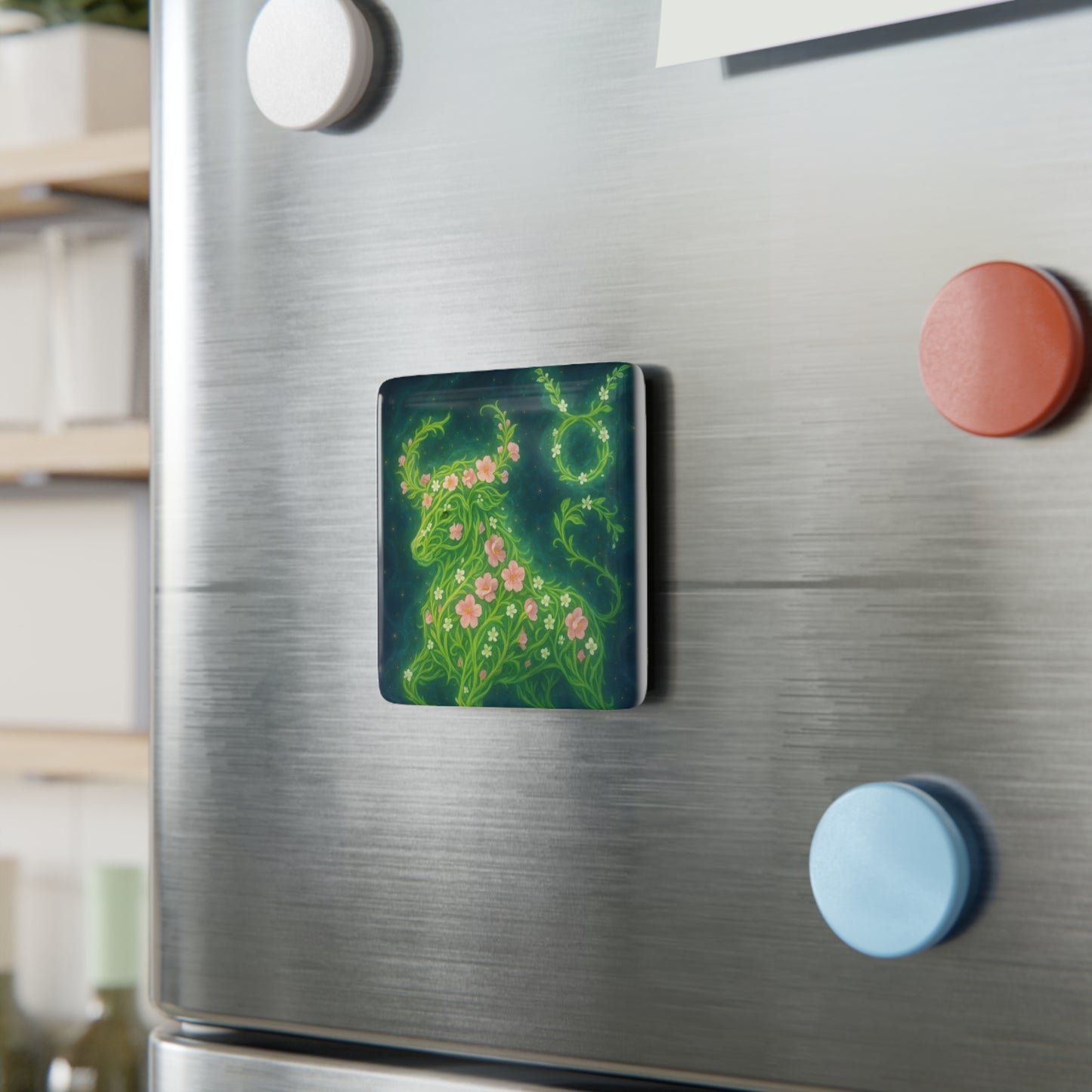 Floral Taurus Magnet - Green Botanical Design, Zodiac Gifts, Home Decor, Astrology Decor, Earthy Aesthetic, Nature Lover Magnet