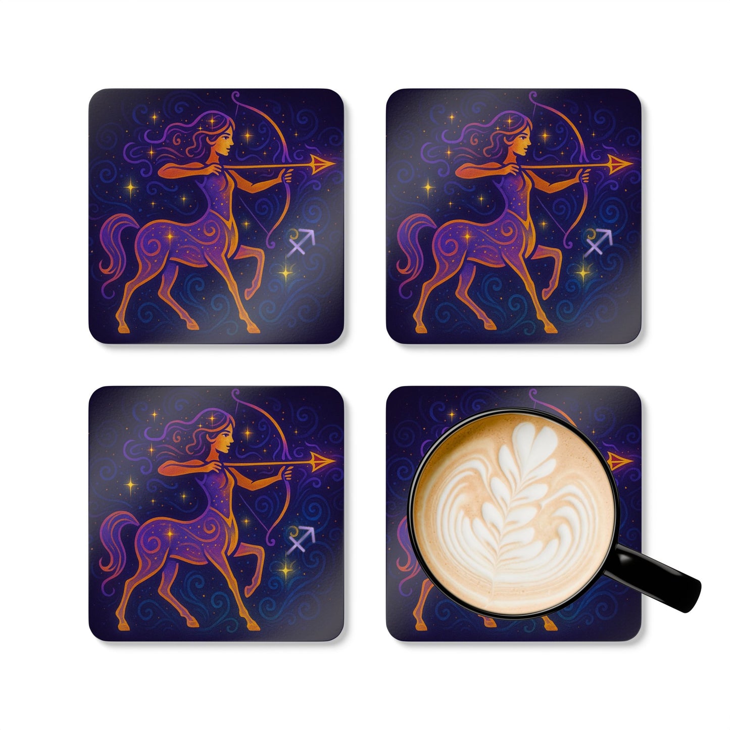 Astrology Cork Coaster Set - Sagittarius Design