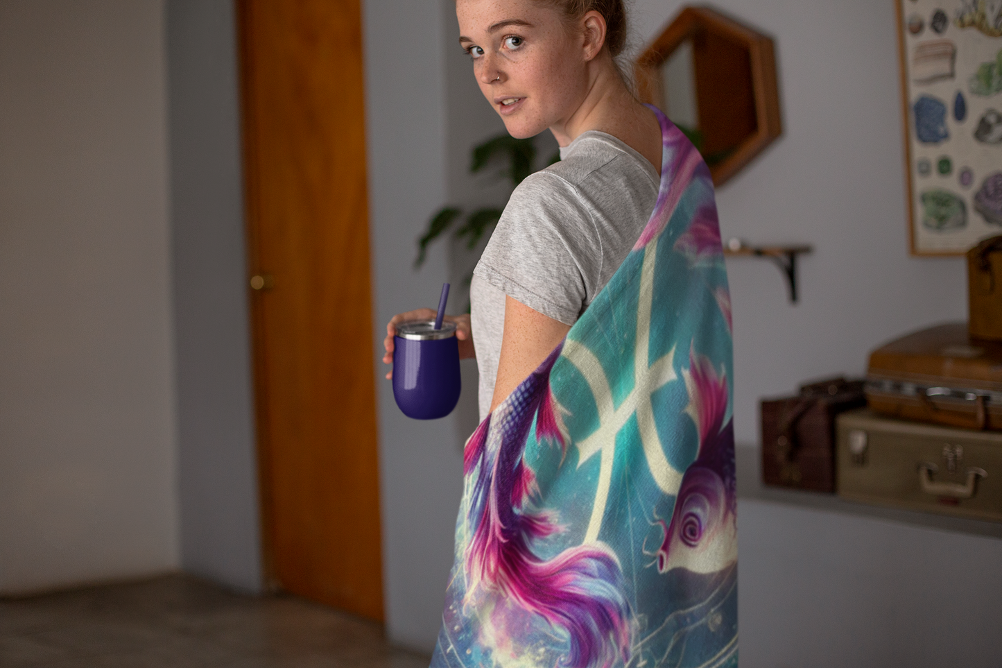Pisces Zodiac Velveteen Plush Blanket - Cozy Astrology Decor