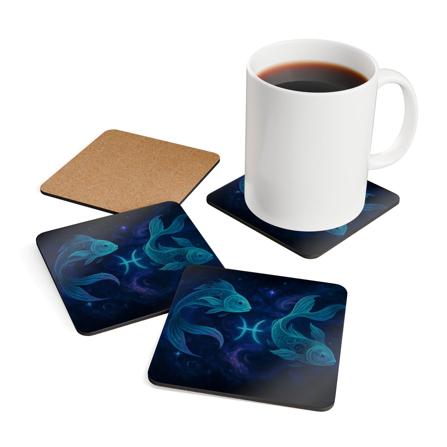 Astrological Pisces Cork Coaster Set - Zodiac Home Decor