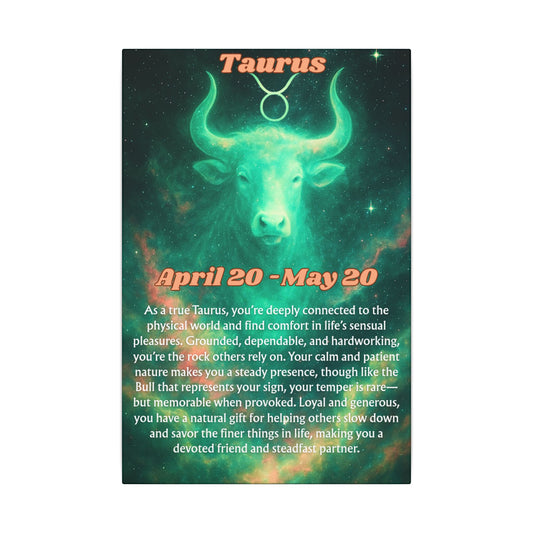Taurus Zodiac Canvas Wall Art - April 20 - May 20 - Astrological Home Decor