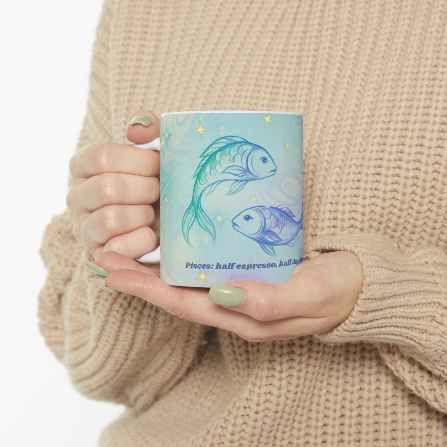 Dreamy Pisces Mug - Inspirational Ceramic Coffee Cup, Unique Gift for Fish Lovers, Whimsical Drinkware, Office Decor, Co-worker Present