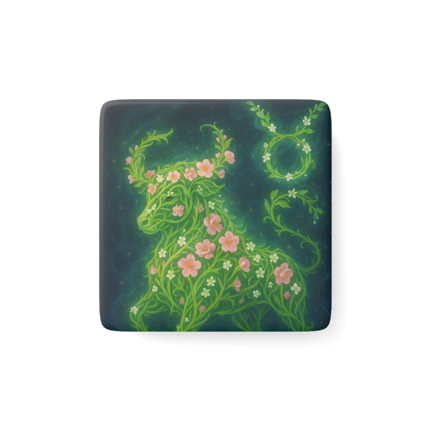 Floral Taurus Magnet - Green Botanical Design, Zodiac Gifts, Home Decor, Astrology Decor, Earthy Aesthetic, Nature Lover Magnet
