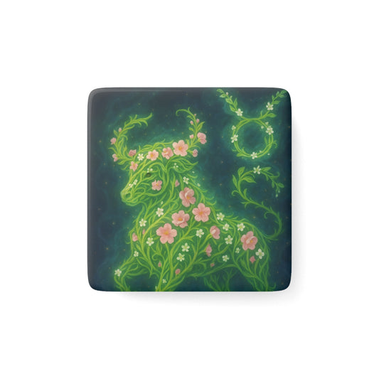 Floral Taurus Magnet - Green Botanical Design, Zodiac Gifts, Home Decor, Astrology Decor, Earthy Aesthetic, Nature Lover Magnet