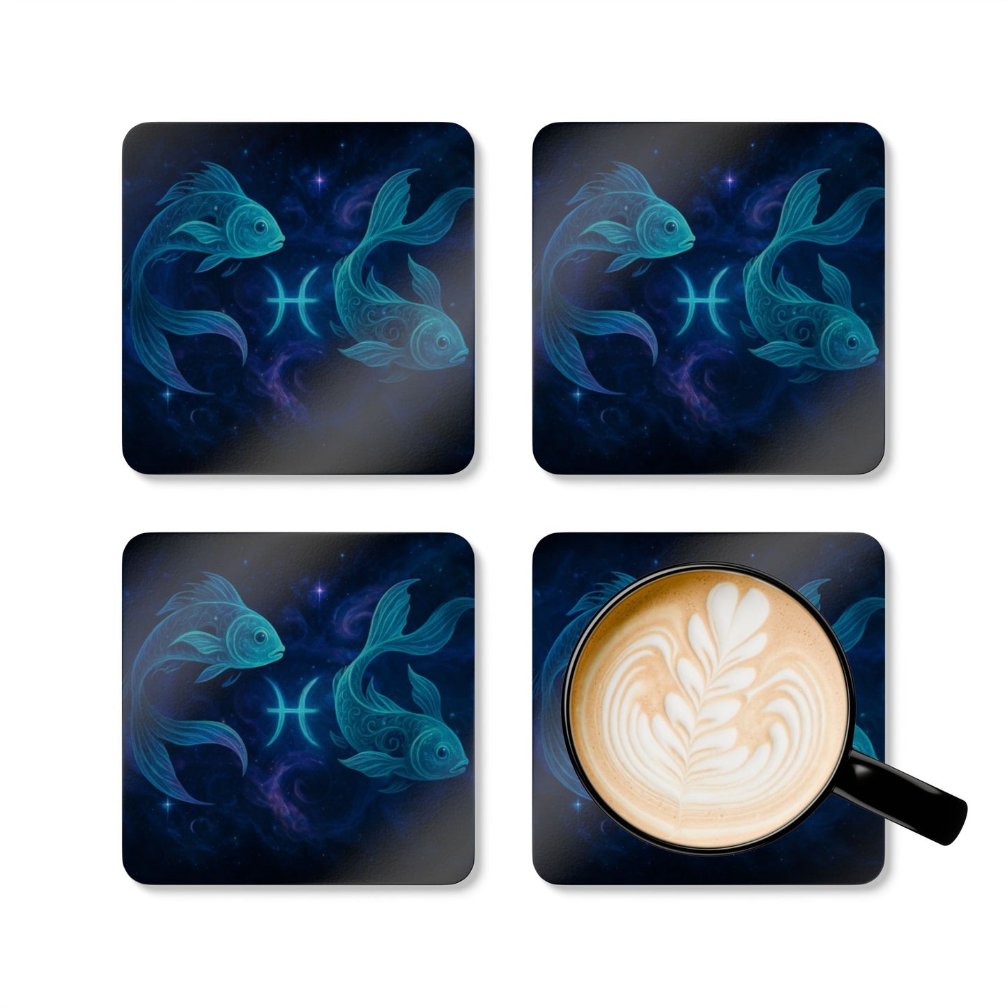 Astrological Pisces Cork Coaster Set - Zodiac Home Decor