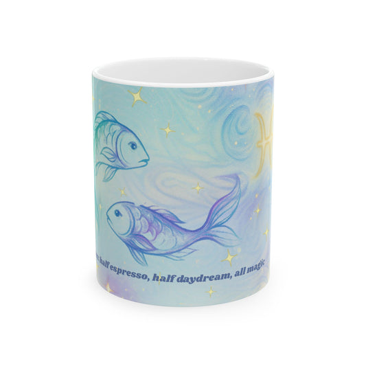 Dreamy Pisces Mug - Inspirational Ceramic Coffee Cup, Unique Gift for Fish Lovers, Whimsical Drinkware, Office Decor, Co-worker Present